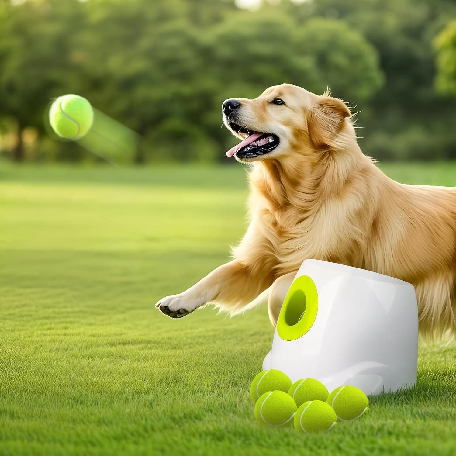 ALL FOR PAWS Automatic Dog Ball Launcher, Interactive Fetch Machine for Medium to Large Dogs, Includes 6 Balls