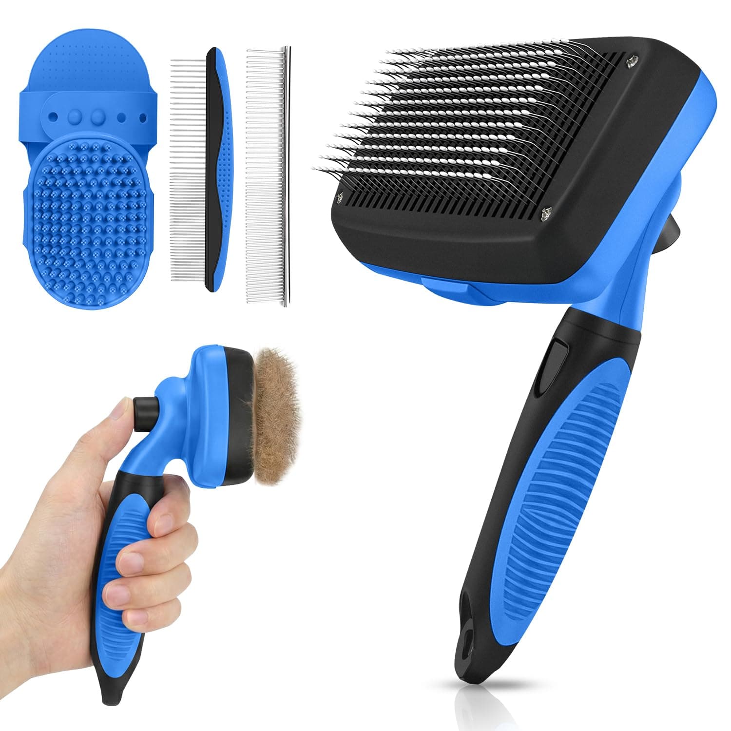 AUSRKI Self Cleaning Shedding Brush, 5-in-1 Pet Grooming Kit for Dogs, Cats, and Puppies