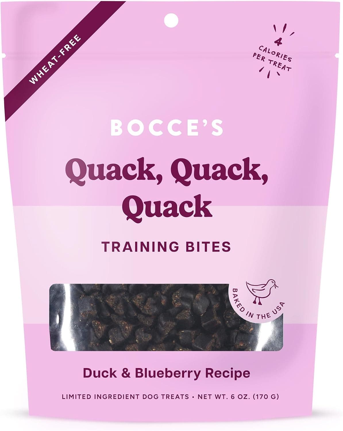 Bocce's Bakery Training Treats for Dogs, Duck & Blueberry, Wheat-Free, Low Calorie, Baked in the USA, 6 oz