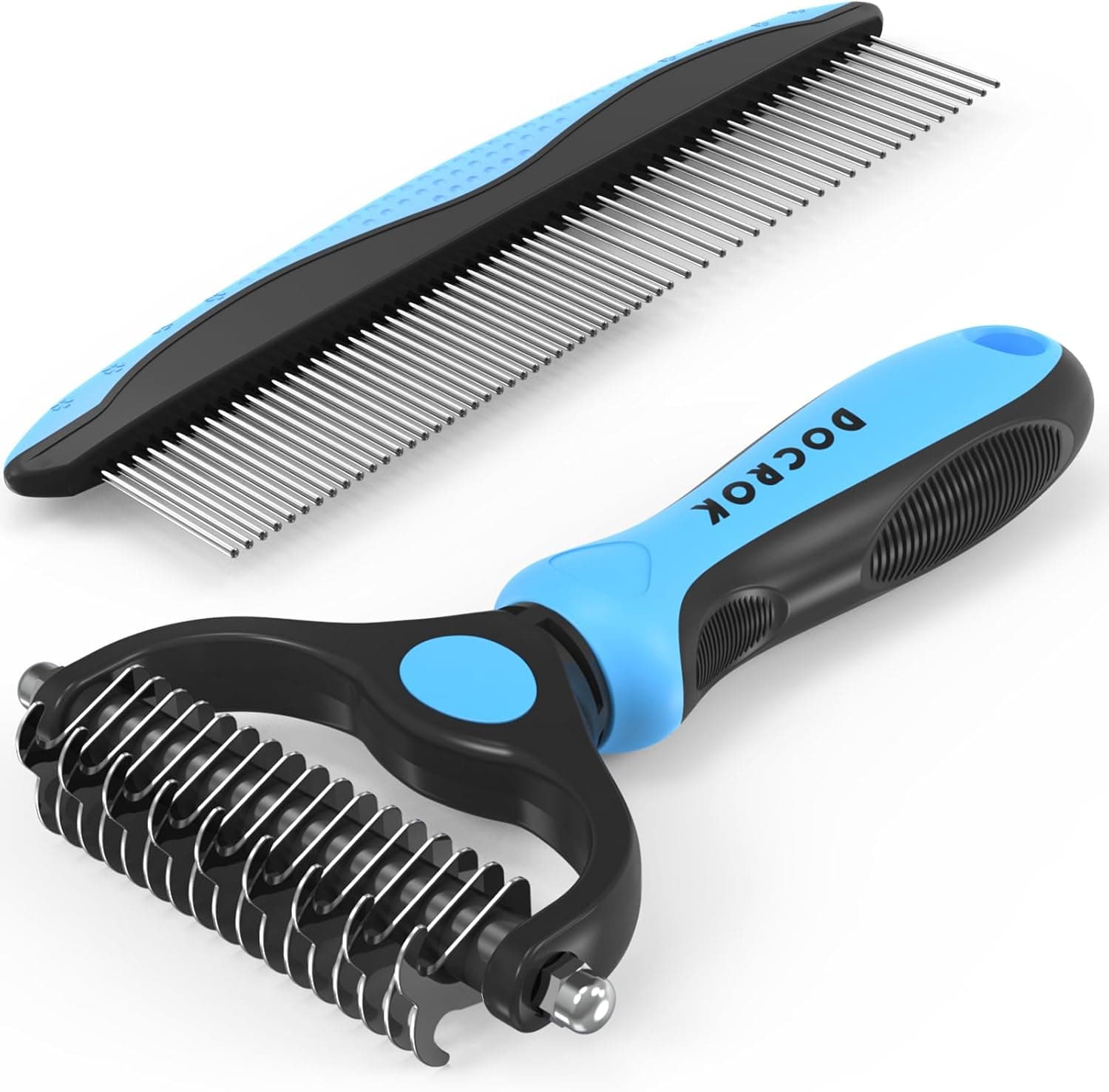 Docrok Pet Grooming Combo, Deshedding Brush with Metal Comb for Detangling and Dematting Cats and Dogs