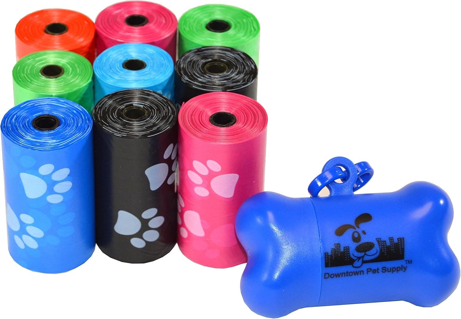 Downtown Pet Supply Dog Poop Bags with Dispenser, 180 Count, Leak-Proof with Bone-Shaped Leash Holder
