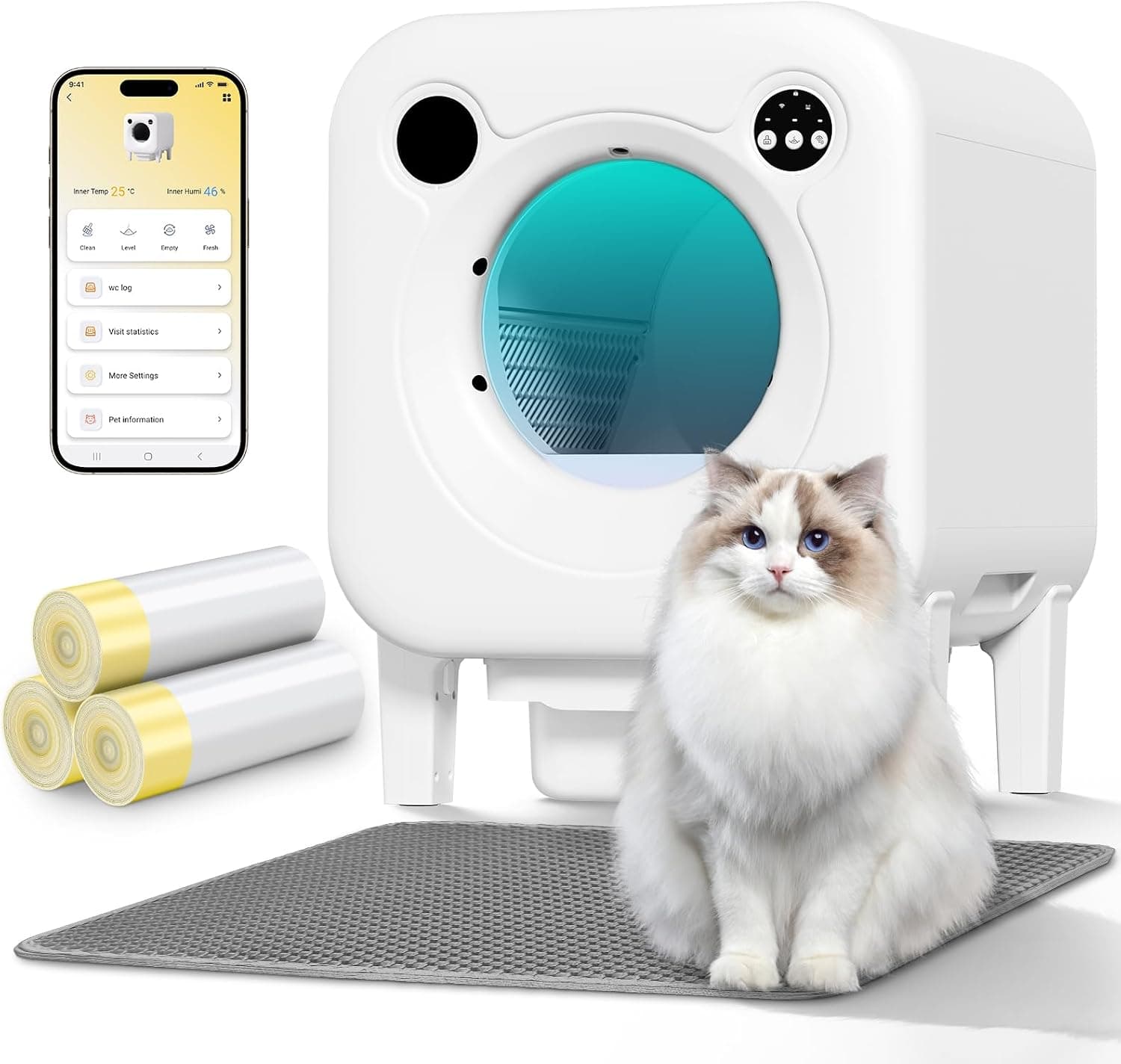 DuckSky Self Cleaning Litter Box, 4-in-1 Automatic Robot with 75L Plus 12L Space, App Control and Litter Mat