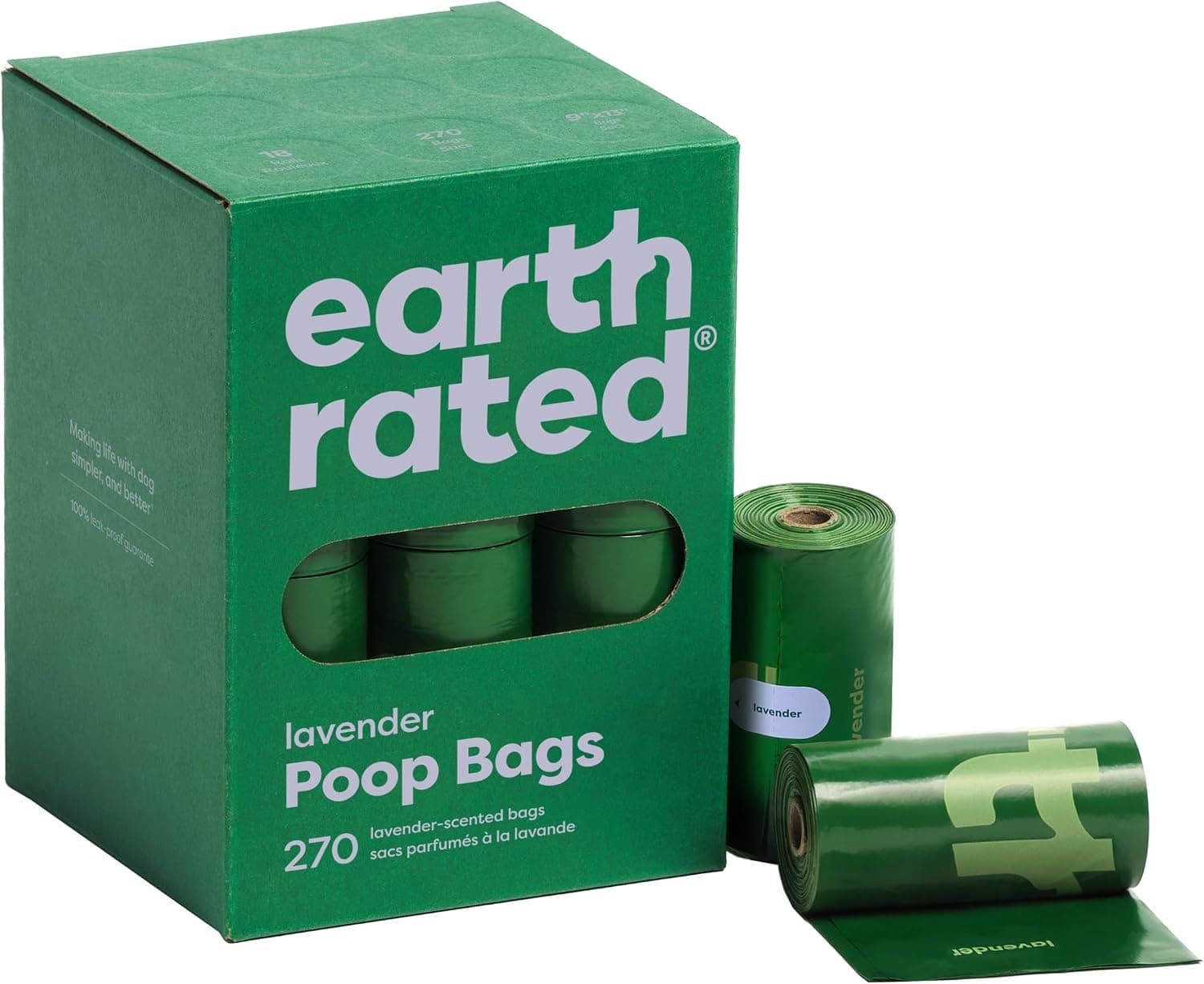Earth Rated Dog Poop Bags, Leak Proof and Extra Thick Waste Bag Refill Rolls, Lavender Scented, 270 Bags