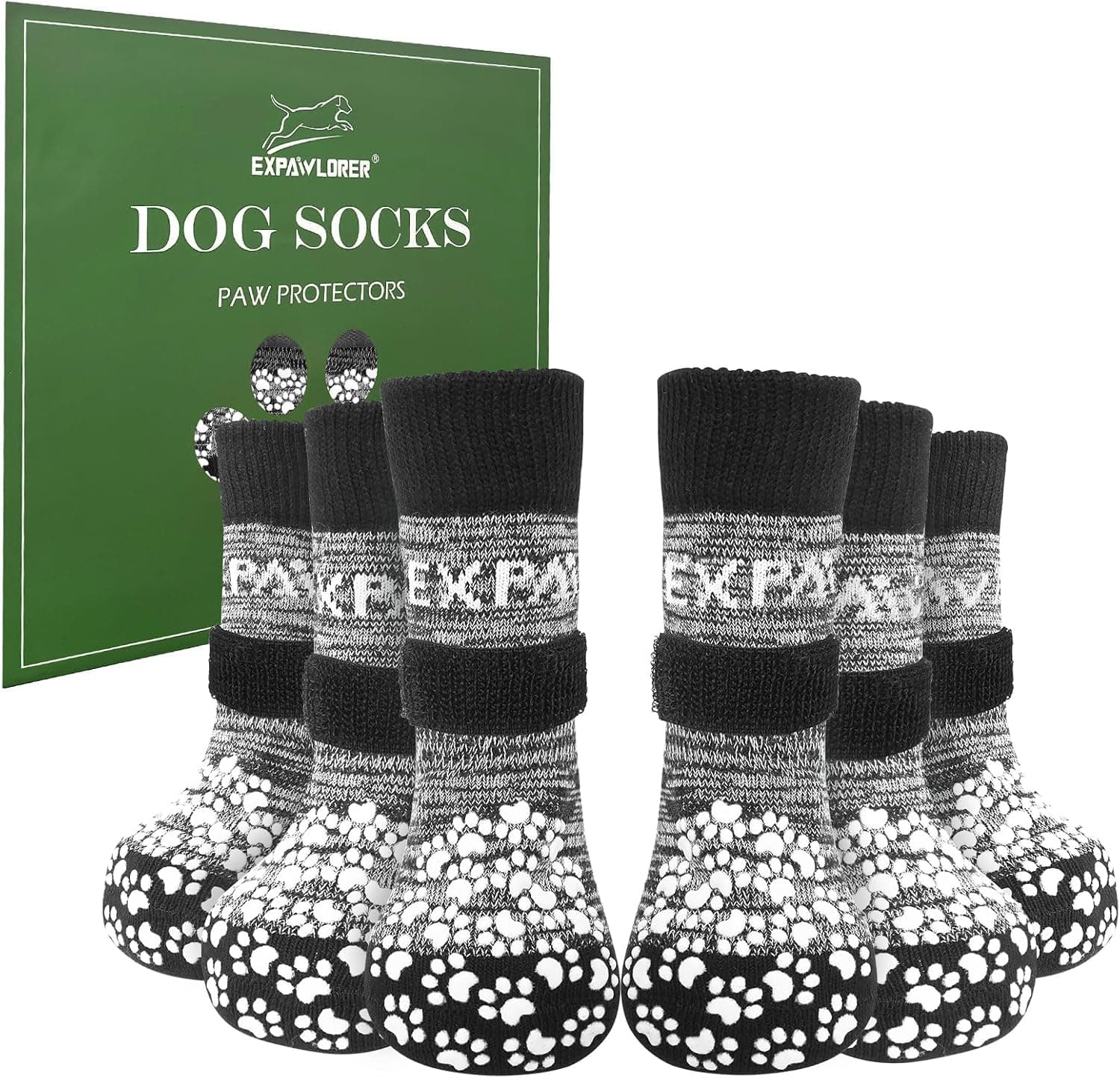EXPAWLORER 6Pcs Anti-Slip Dog Socks to Prevent Licking Paws, Traction Control on Hardwood Floor, Paw Protectors for Puppy Small Medium Large Senior Dogs