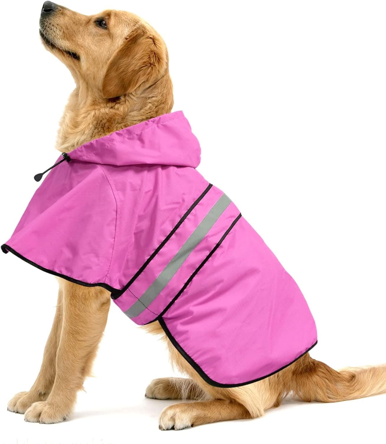 Ezierfy Reflective Dog Rain Coat, Waterproof Adjustable Pet Rain Jacket, Lightweight Hooded Poncho for Small to X-Large Dogs, Pink