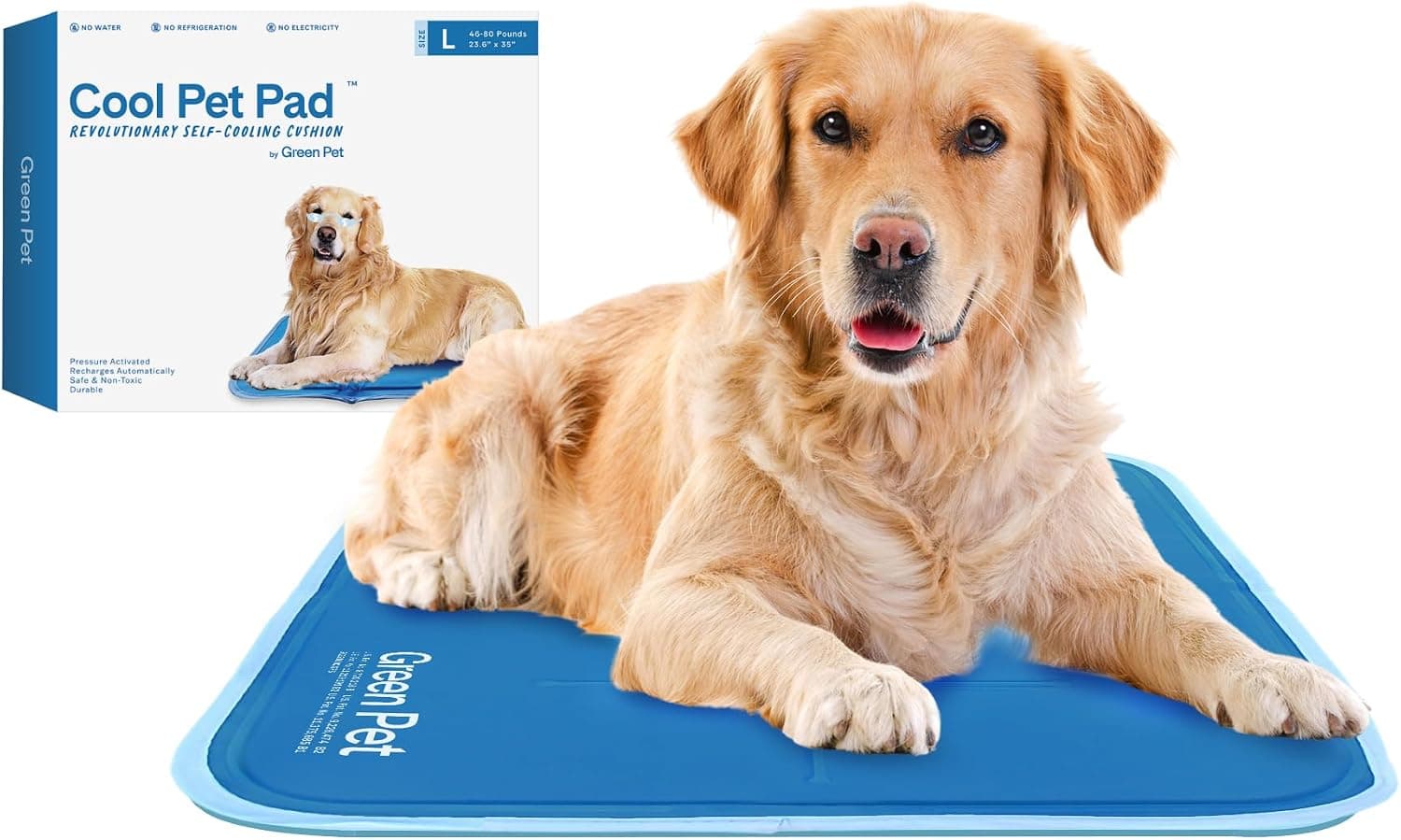 The Green Pet Shop Cool Pet Pad - Large, Blue, Self-Cooling Pressure Activated Mat for Dogs & Cats 46-80 lbs, Non-Toxic Gel, No Water Needed