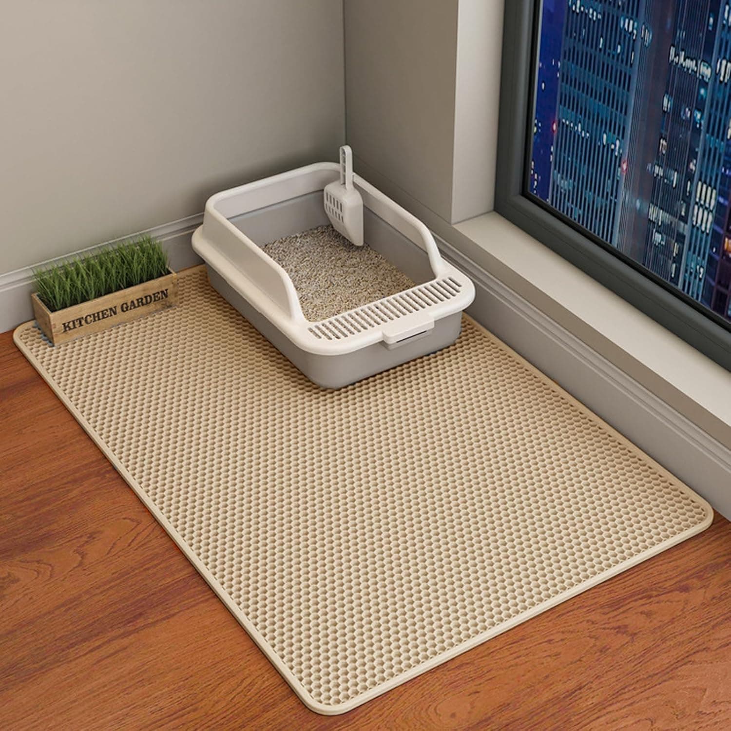 HCY&WLD Cat Litter Mat, Double Layer EVA Non-Slip Waterproof Trapping Mat, 35 x 24
