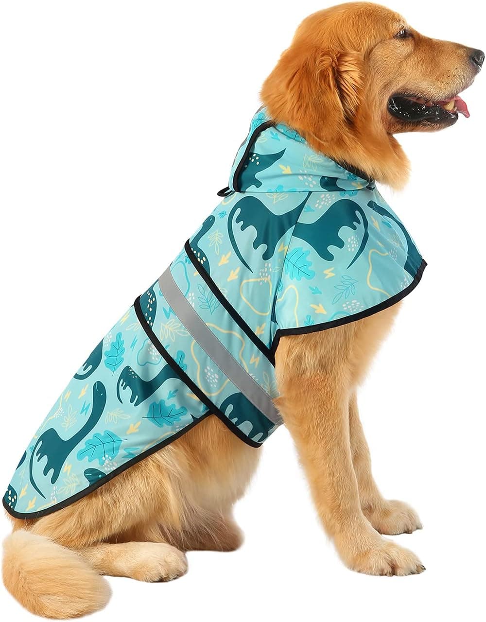 HDE Dog Raincoat Jacket Reflective Adjustable Hooded Pet Poncho Rain Coat with Leash Hole for Small to X-Large Dogs, Dinosaurs Print