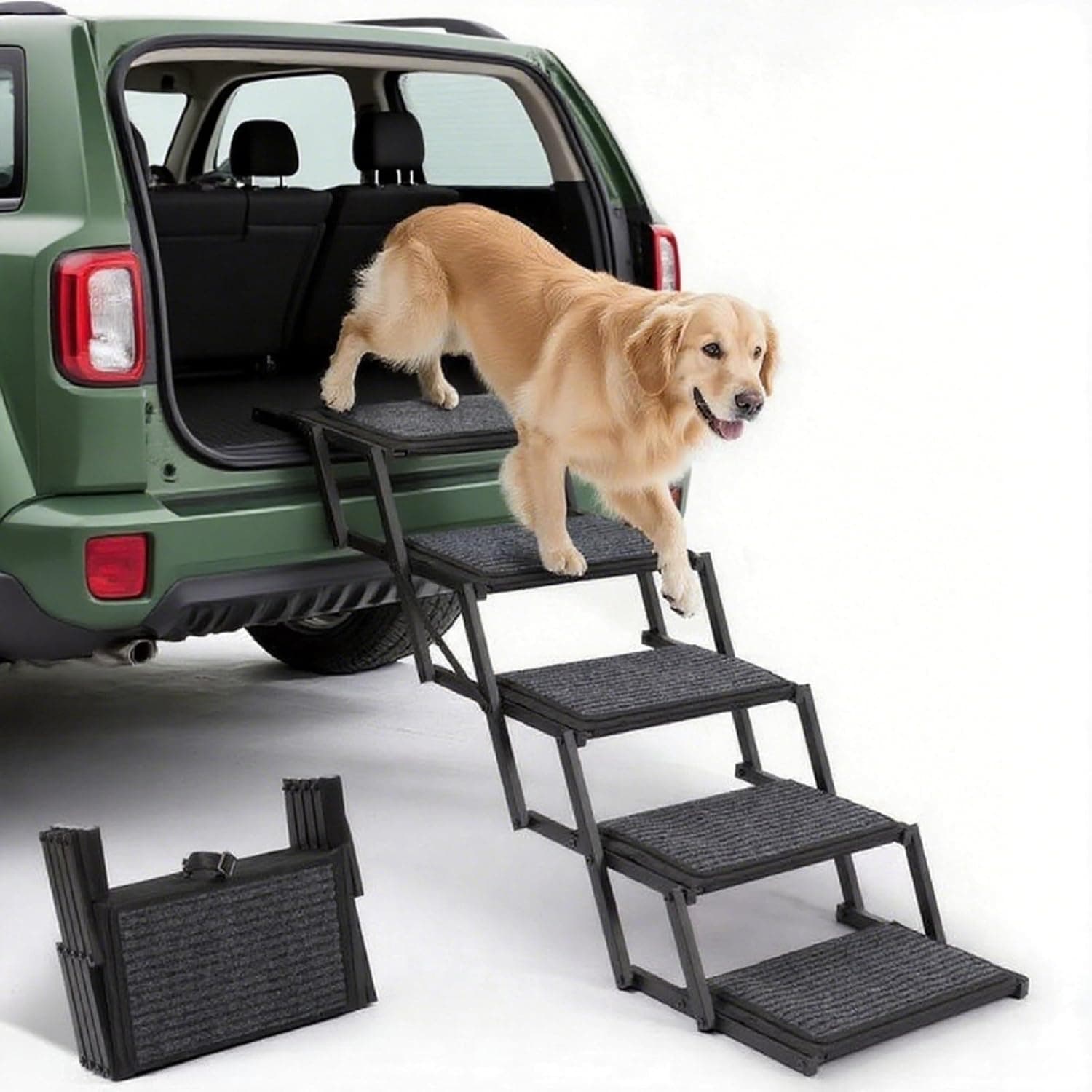 Heeyoo Dog Steps for Car, Truck and SUV, Foldable Pet Stairs for Large Dogs with Non-Slip Rug Surface, Lightweight, Holds Up to 250 lbs, 5 Steps