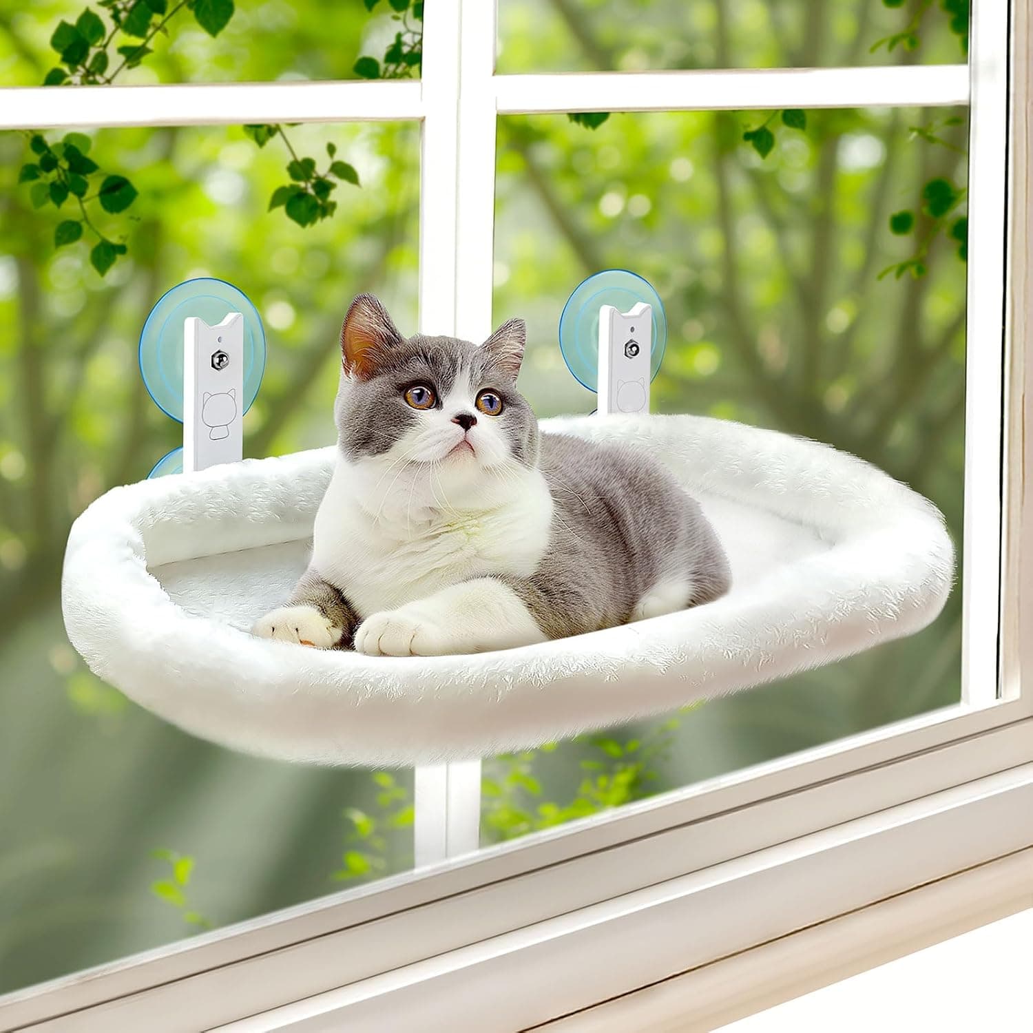 IHMIHM Cat Window Perch, Cordless Foldable Window Hammock with Metal Frame and Removable Cushion