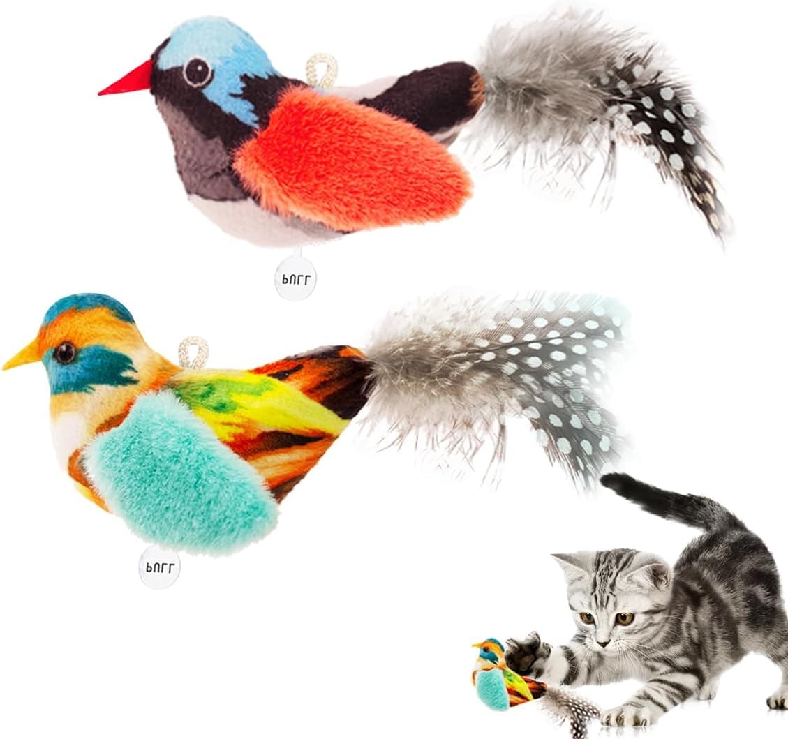 ipawspace Catnip Cat Toys, Feather Toys with Lifelike Chirp Sound Chirping Bird Kitten Toy, Interactive for Indoor Cats, 2 Pack