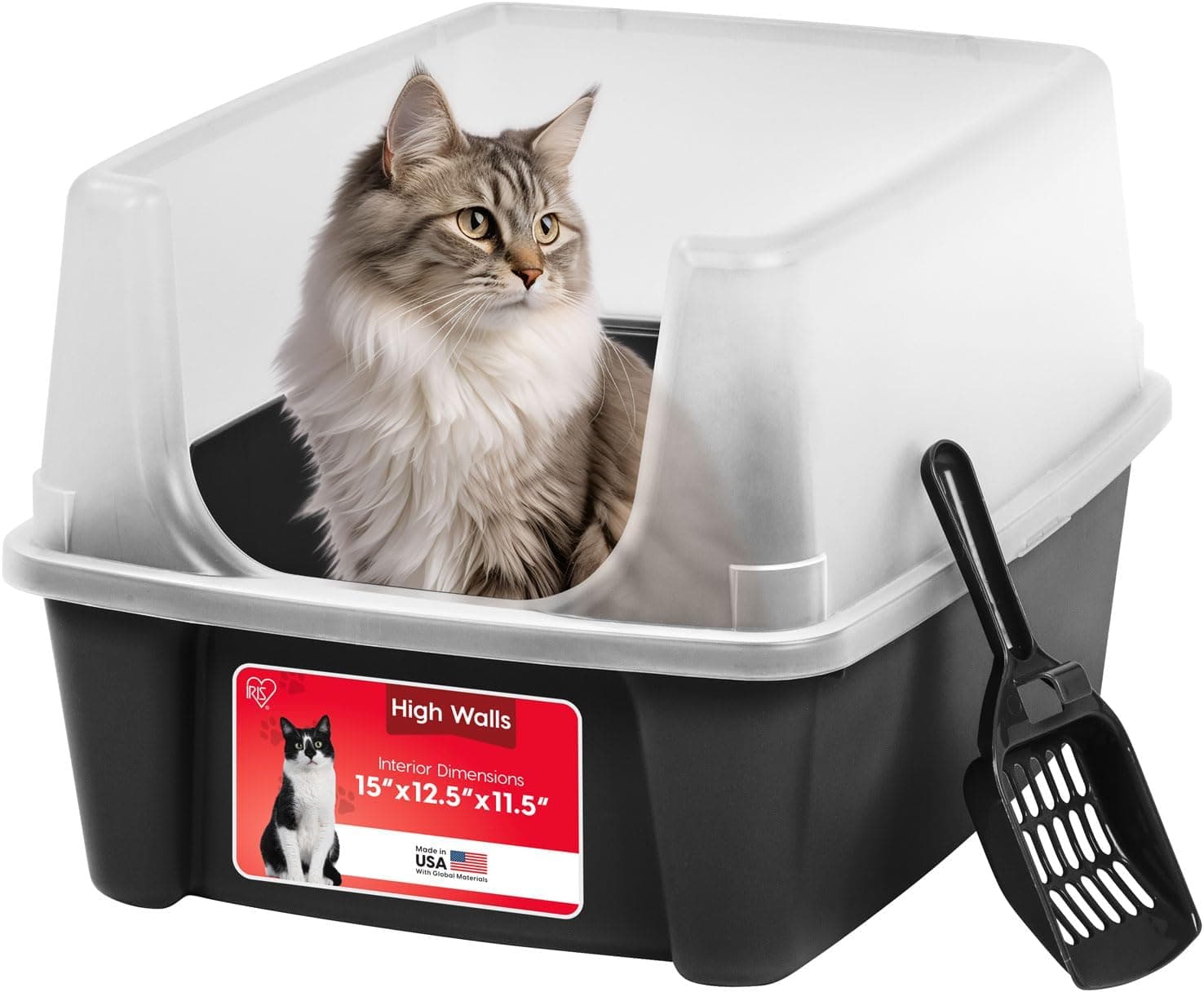 IRIS USA Large Open Top Cat Litter Box with Scatter Shield
