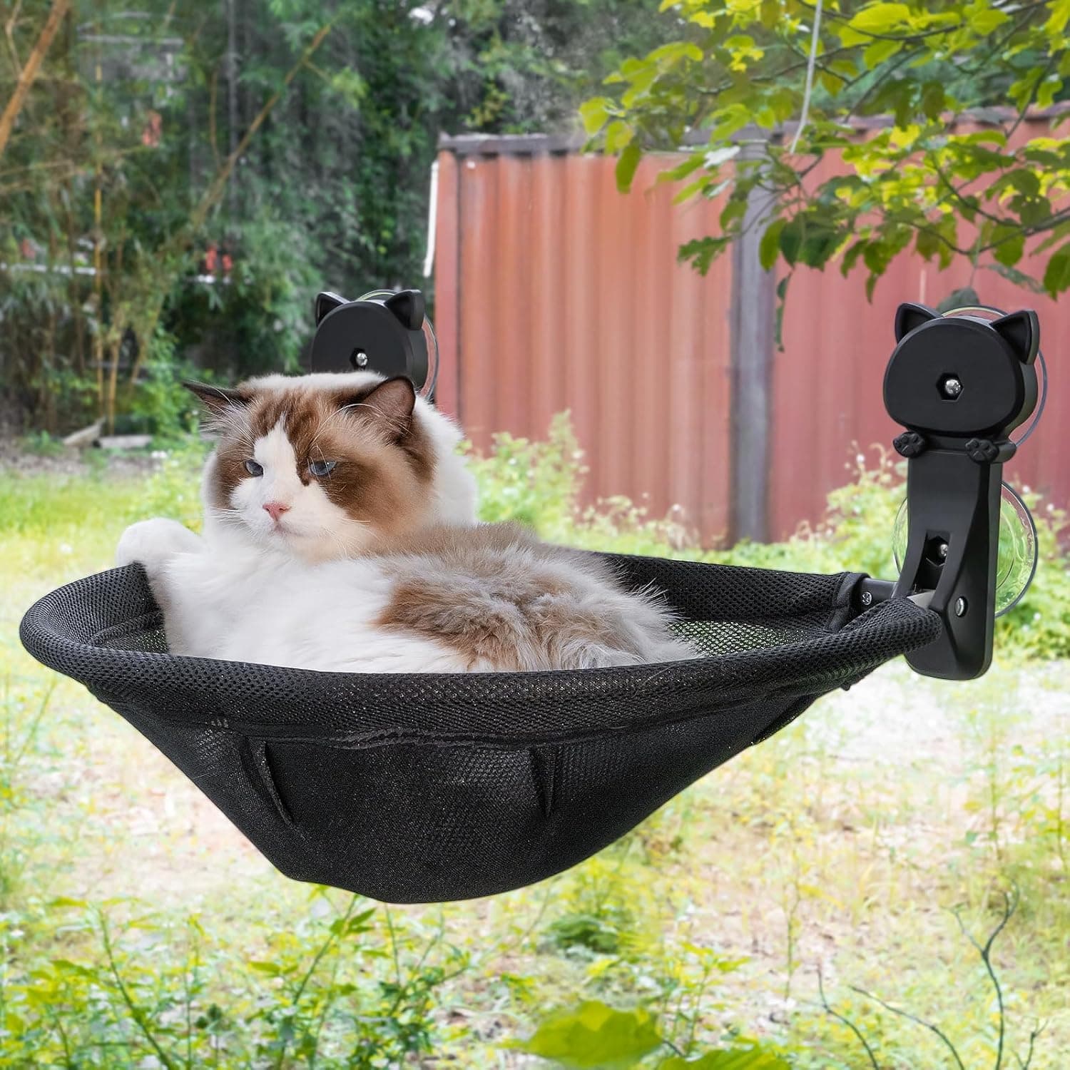 JUNSPOW Cat Window Perch, Cordless Foldable Window Hammock, Holds up to 40 lbs