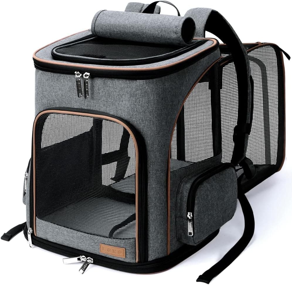 Lekereise Cat Backpack Expandable Pet Carrier Backpack for Small Cats and Dogs, Airline-Approved Foldable Carrier with Inner Safety Leash, Grey
