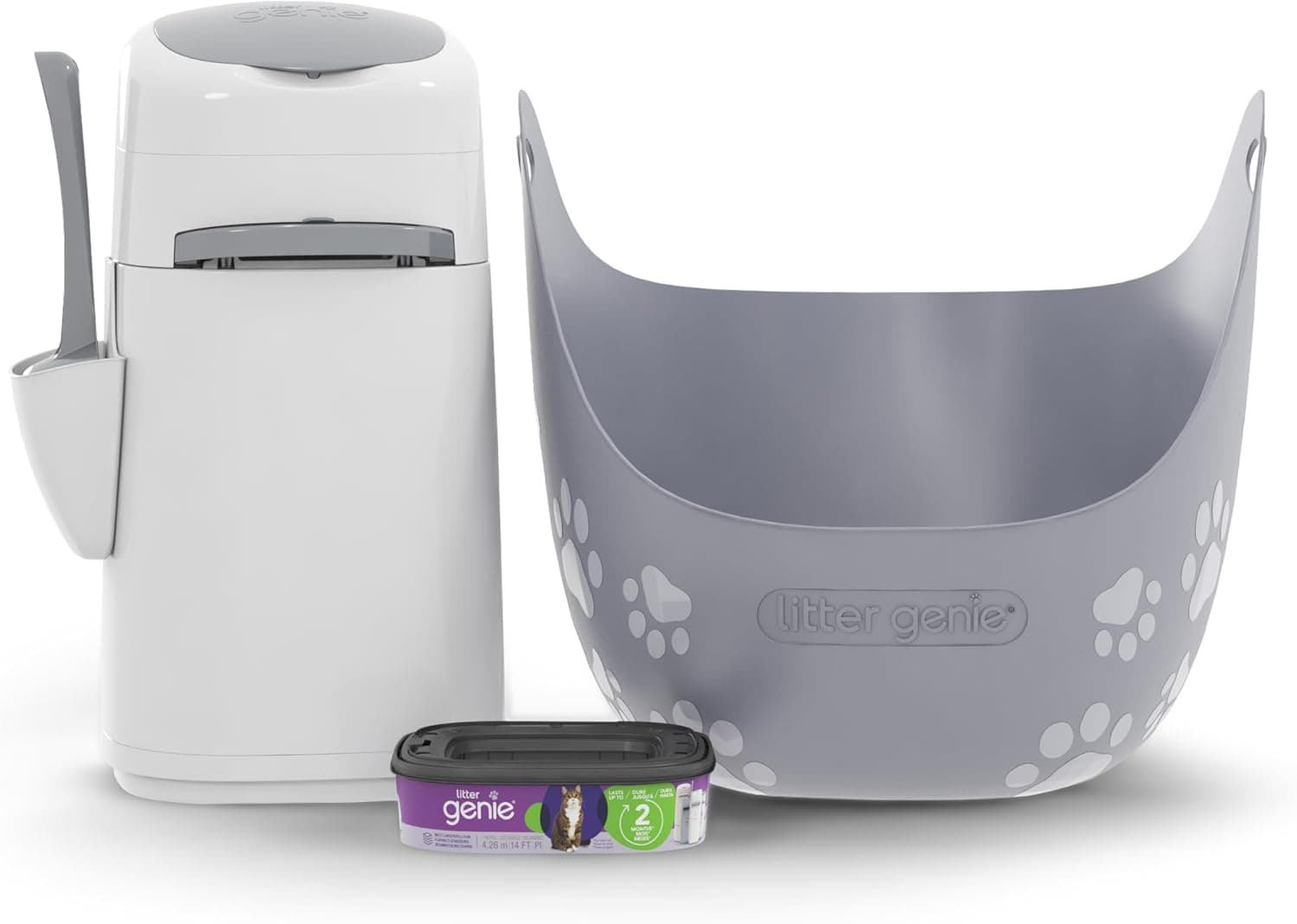 Litter Genie Litter Box and Style Pail Cat Litter Disposal Bundle with Starter Refill, Odor-Locking Scoop-to-Disposal System