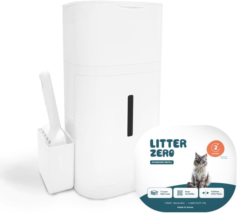 Premium Cat Litter Disposal System, White, Smart Waste Management Bin with Standard Refill, 7-Layer Odor Lock Technology