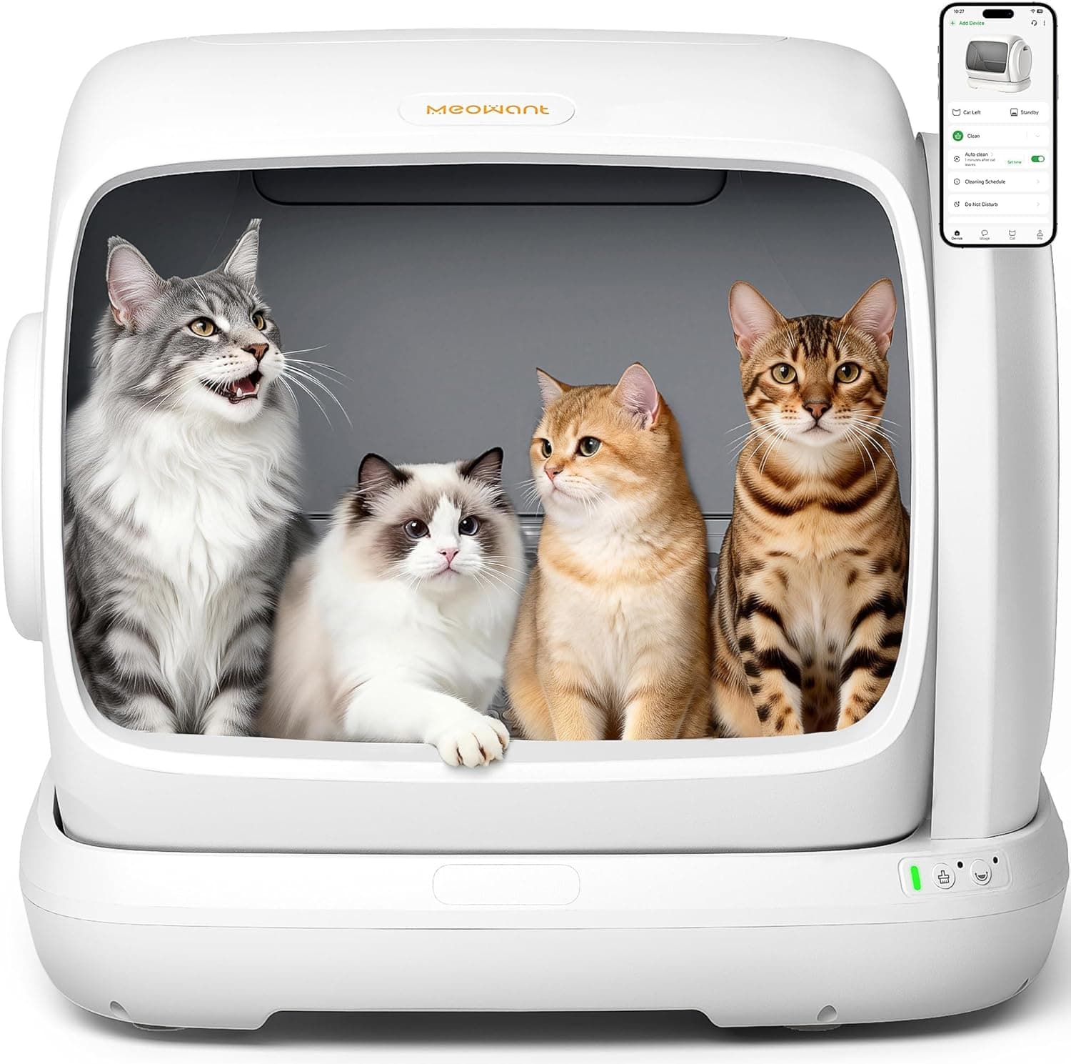 MeoWant Self-Cleaning Cat Litter Box, 106L Extra-Large Low Entrance with Safety Sensor and App Control