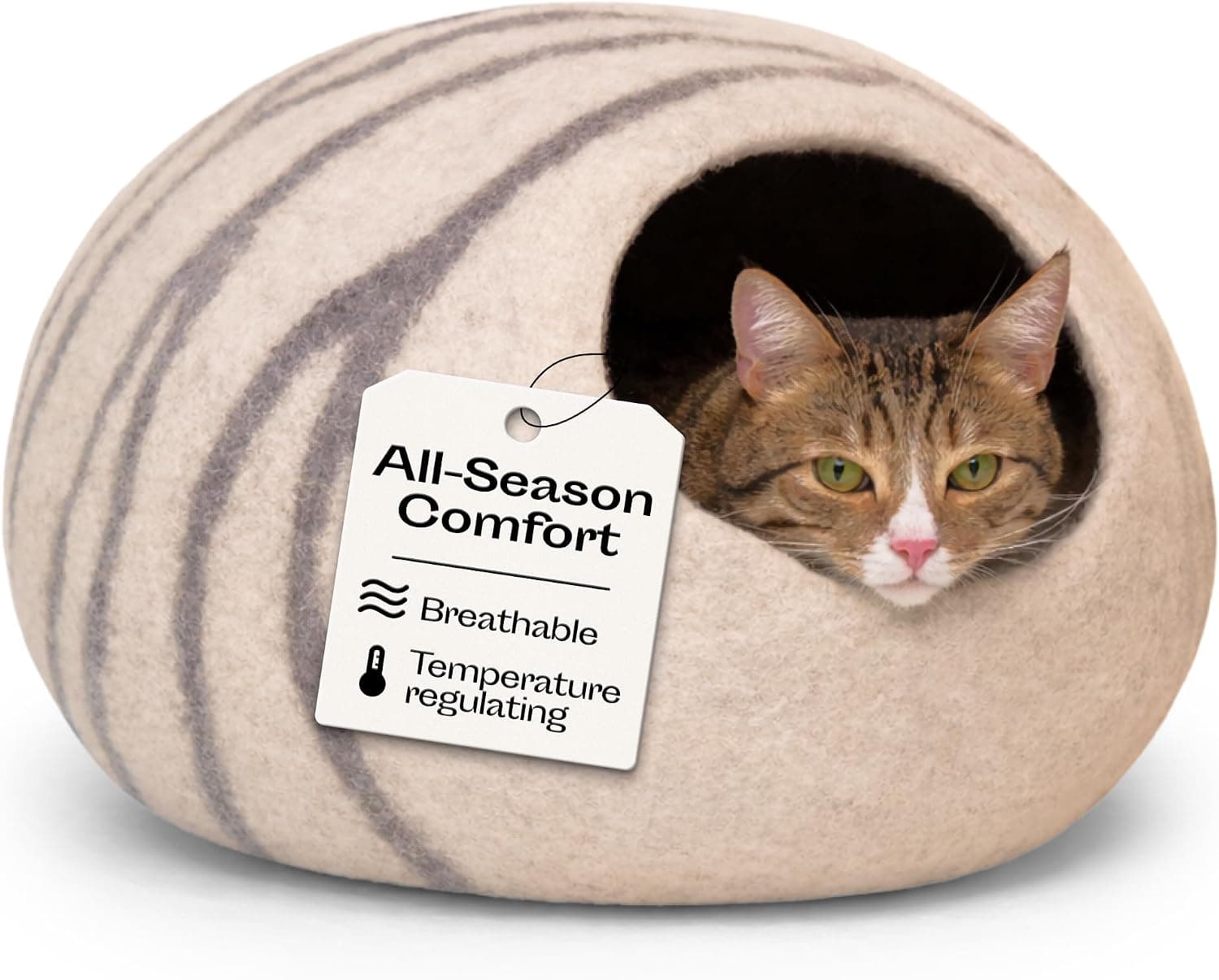 MEOWFIA Cat Cave, Premium Felt Cat Bed Enclosure for Indoor Cats, Handmade Merino Wool, Medium