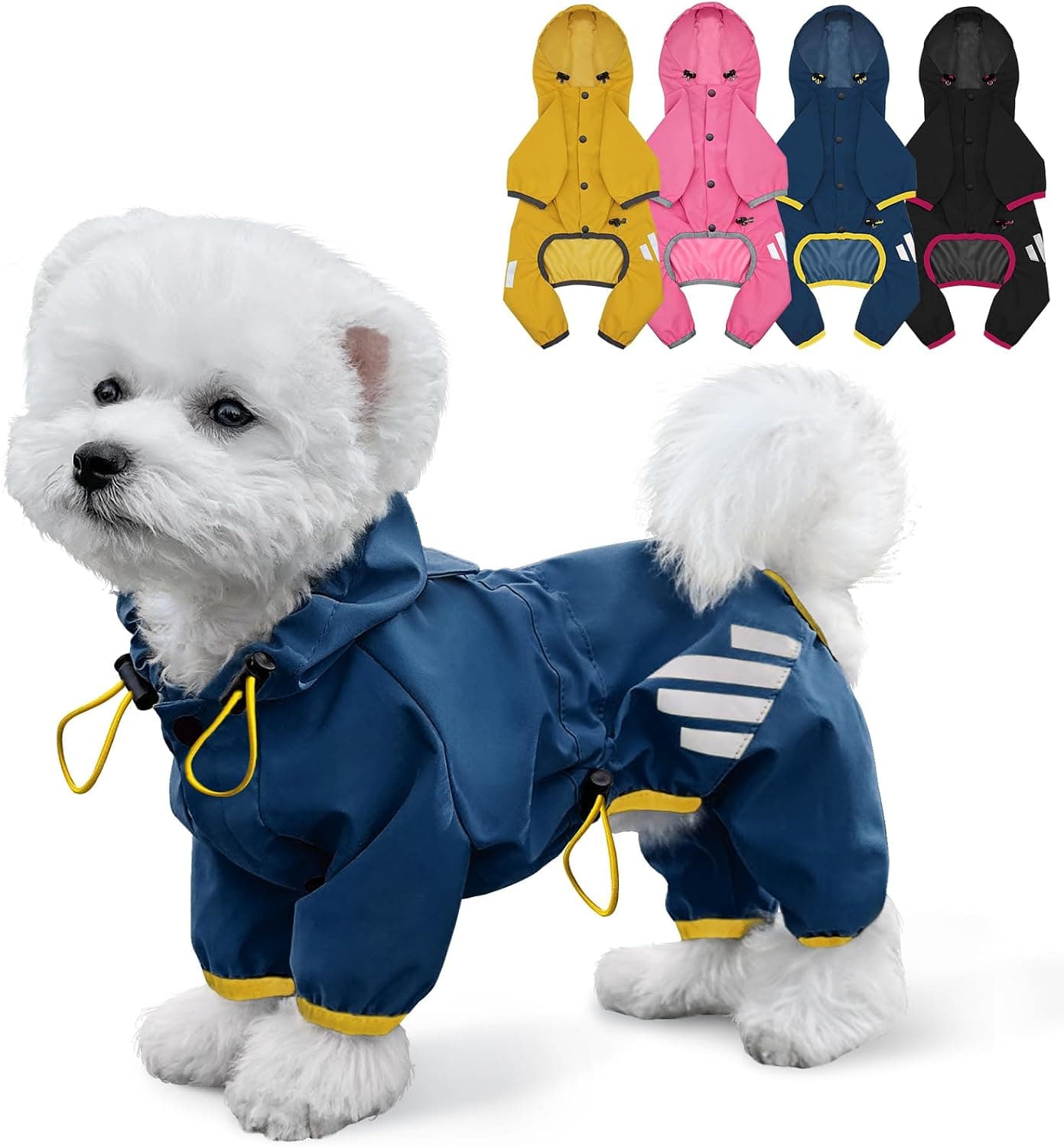 Miucat Dog Raincoat, Waterproof Dog Rain Jacket with Hood and Leash Hole, Reflective Strap for Small Medium Dogs, Lightweight, Blue