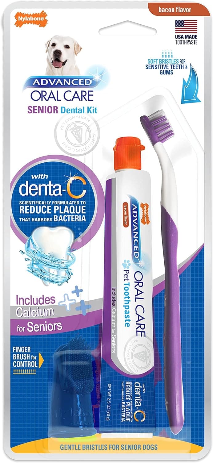 Nylabone Advanced Oral Care Senior Dog Dental Kit, Bacon Flavor, Small