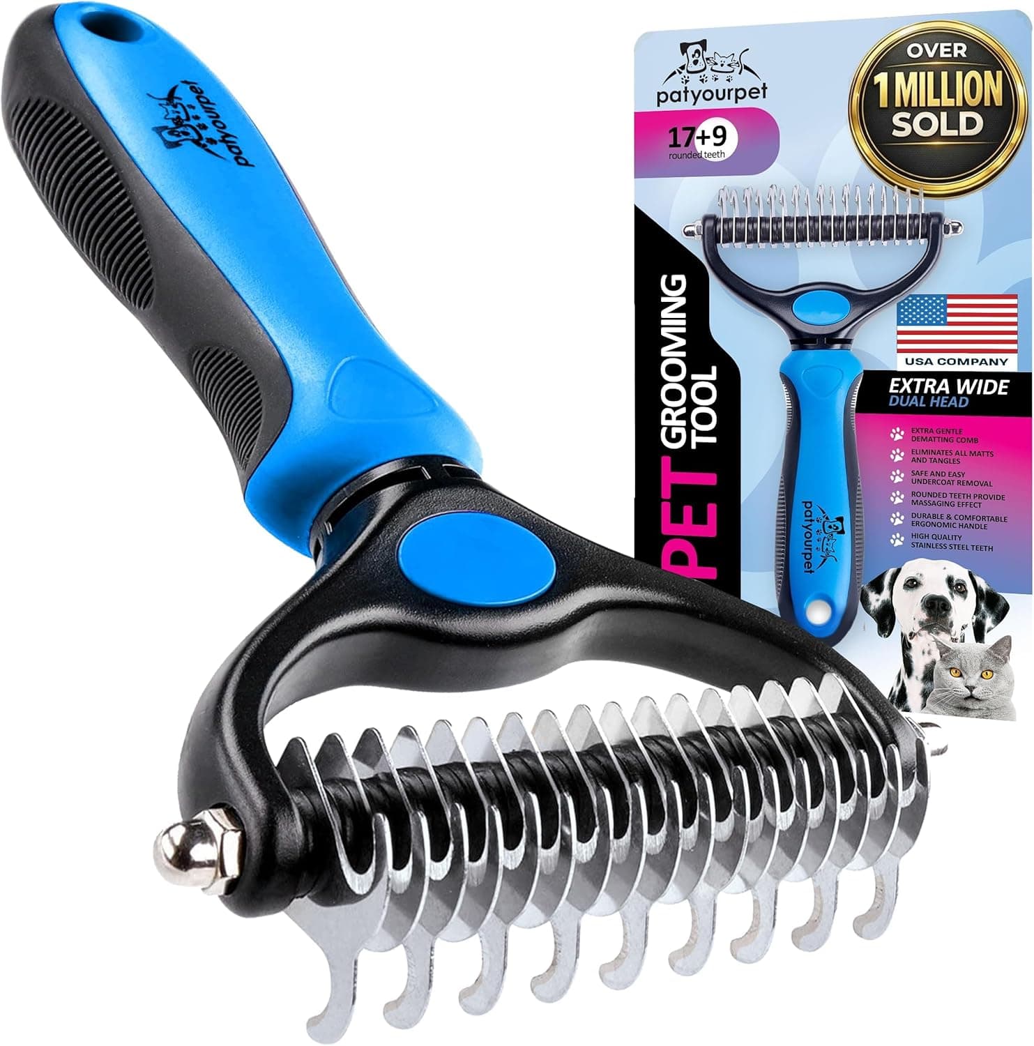 Pat Your Pet Deshedding Cat Brush, Double-Sided Grooming Tool for Long and Short Haired Cats