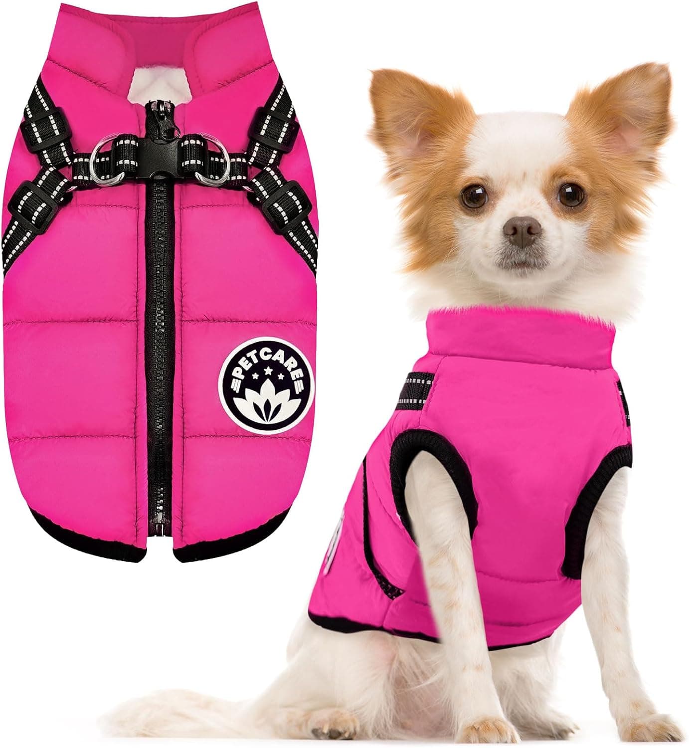 PETCARE Winter Dog Coat with Built-in Harness, Waterproof Windproof Fleece Vest with Reflective Trim