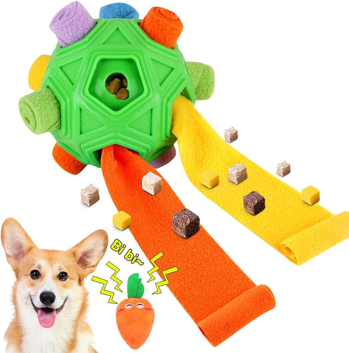 Petration Dog Snuffle Ball, Interactive Puzzle Slow Feeder for Foraging and Stress Relief with Squeaky Carrot