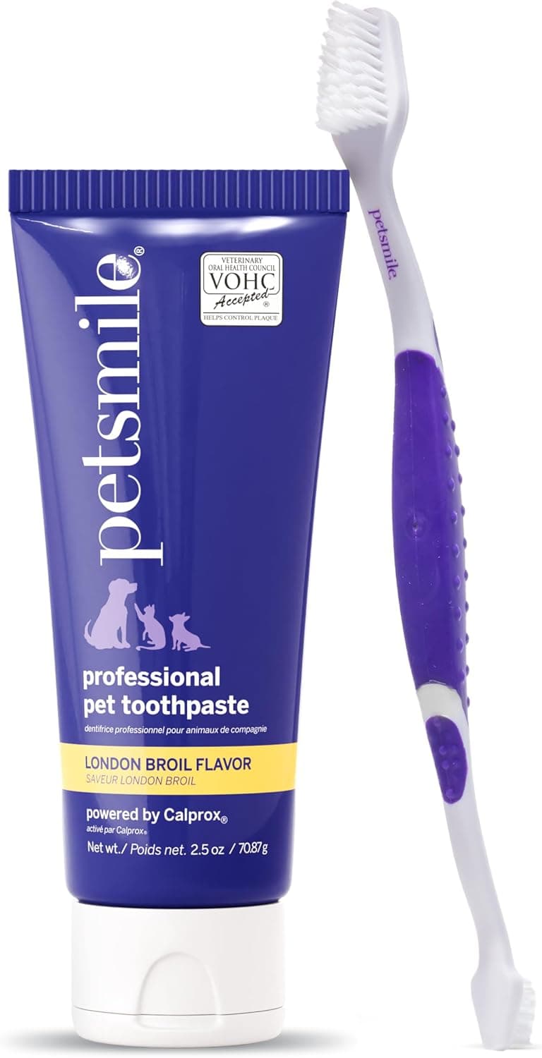 Petsmile Cat + Dog Dental Care Kit, Toothpaste plus 45-Degree Brush, London Broil Flavor, 2.5 oz