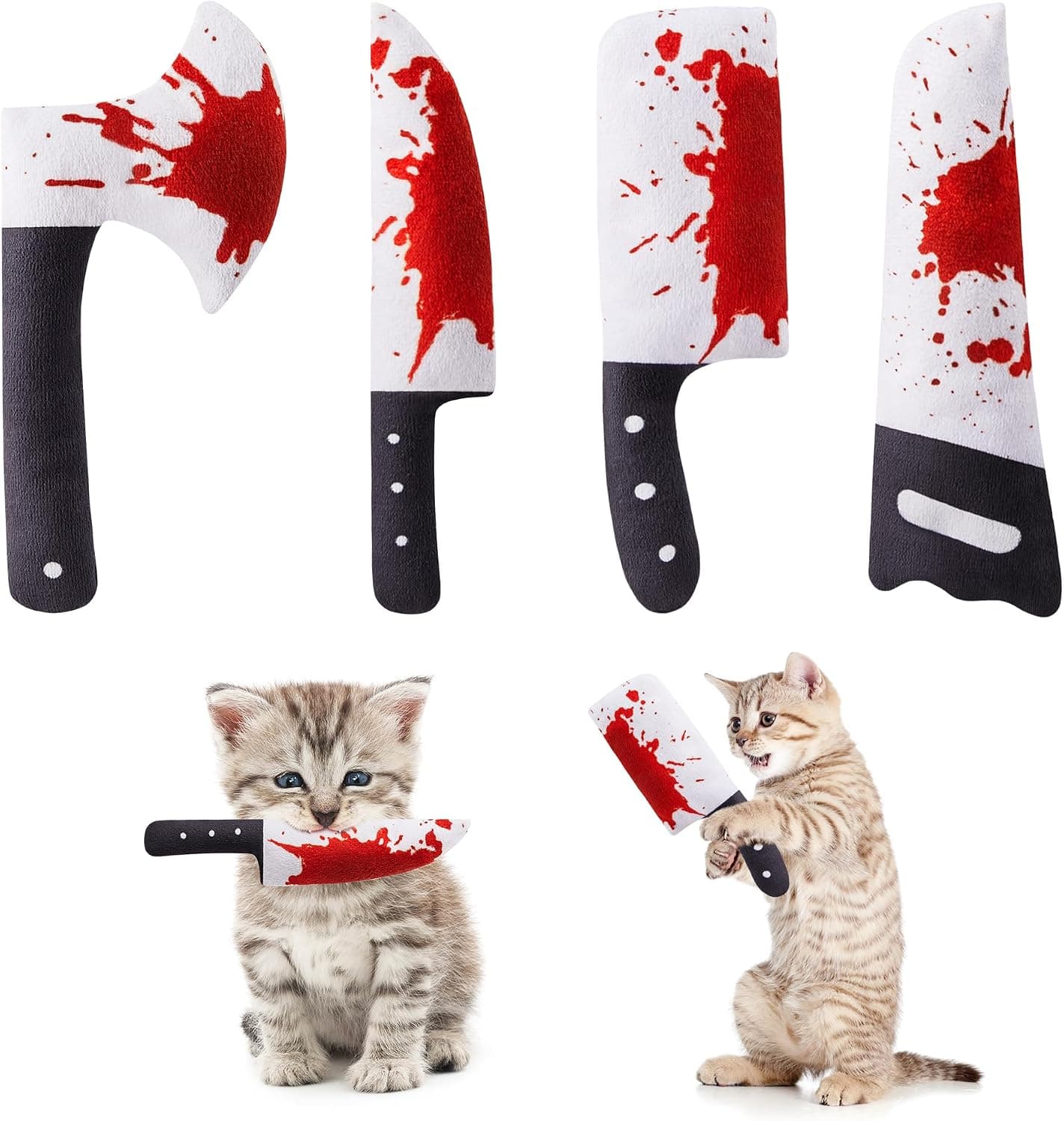 Potaroma 4 Pcs Cat Toys, Halloween Knife-Shaped Kitten Catnip Crinkly Sound Toys, Indoor Exercise for All Cat Breeds, 6.5 Inches