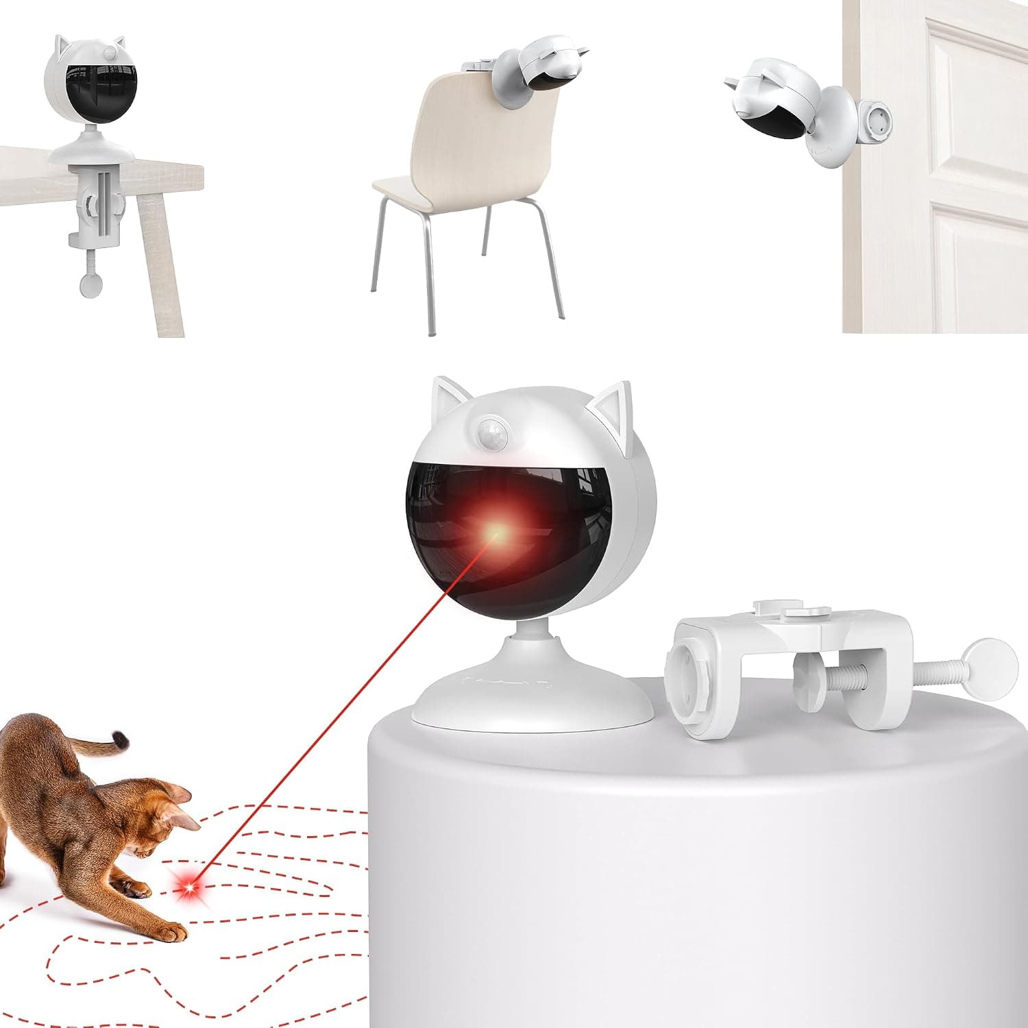 Potaroma Smart Sensor Cat Laser Toys Interactive, Motion Activated Truly Random Trajectory, Clamp Design, Automatic Rechargeable Kitten Toy, Cream White