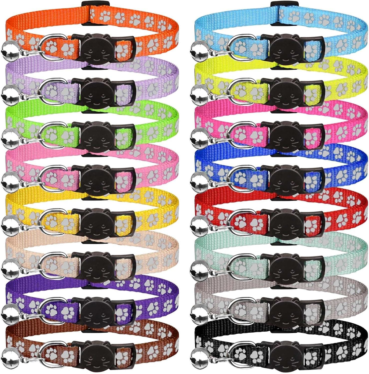 QDYU 16 PCS Breakaway Cat Collars with Bells, Reflective Nylon Safety Kitten Collars for Girl Boy Cats, 7.5-12.6"