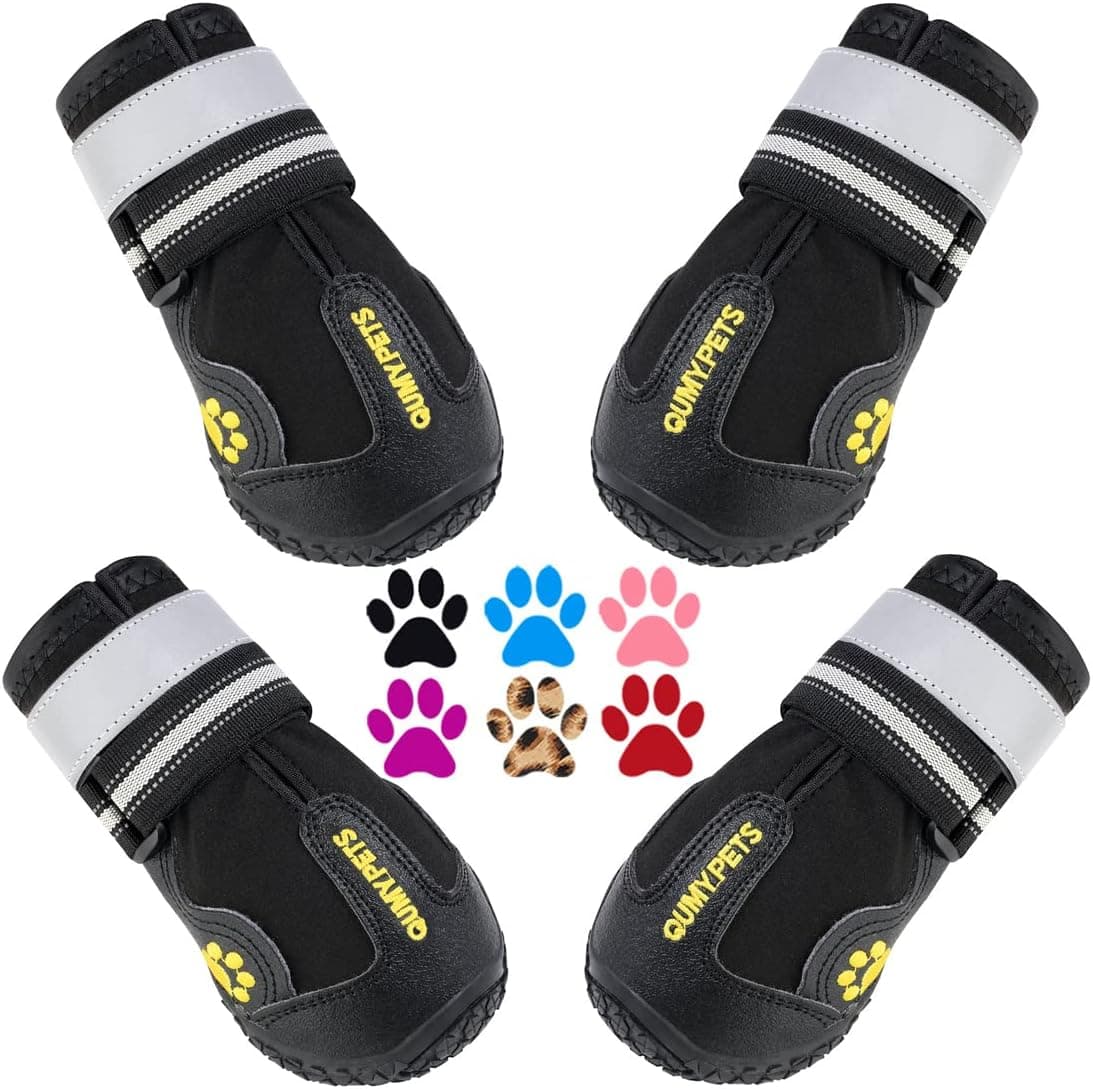 QUMY Dog Shoes for Large Dogs, Medium Dog Boots & Paw Protectors for Winter, Hot Pavement, Water-Resistant, Outdoor Walking, Skid-Resistant Sole