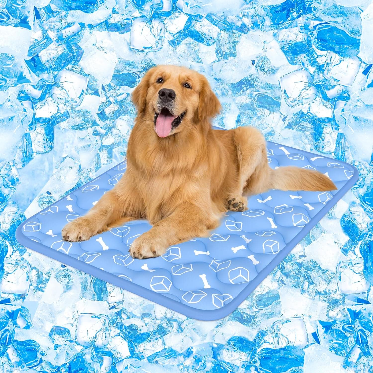 Rywell Dog Cooling Mat 2.0, Ocean Blue, 44"x32" Thick & Durable Cooling Mat for Extra Large Dogs, Waterproof & Color-Changing Arc-Chill Tech, Washable