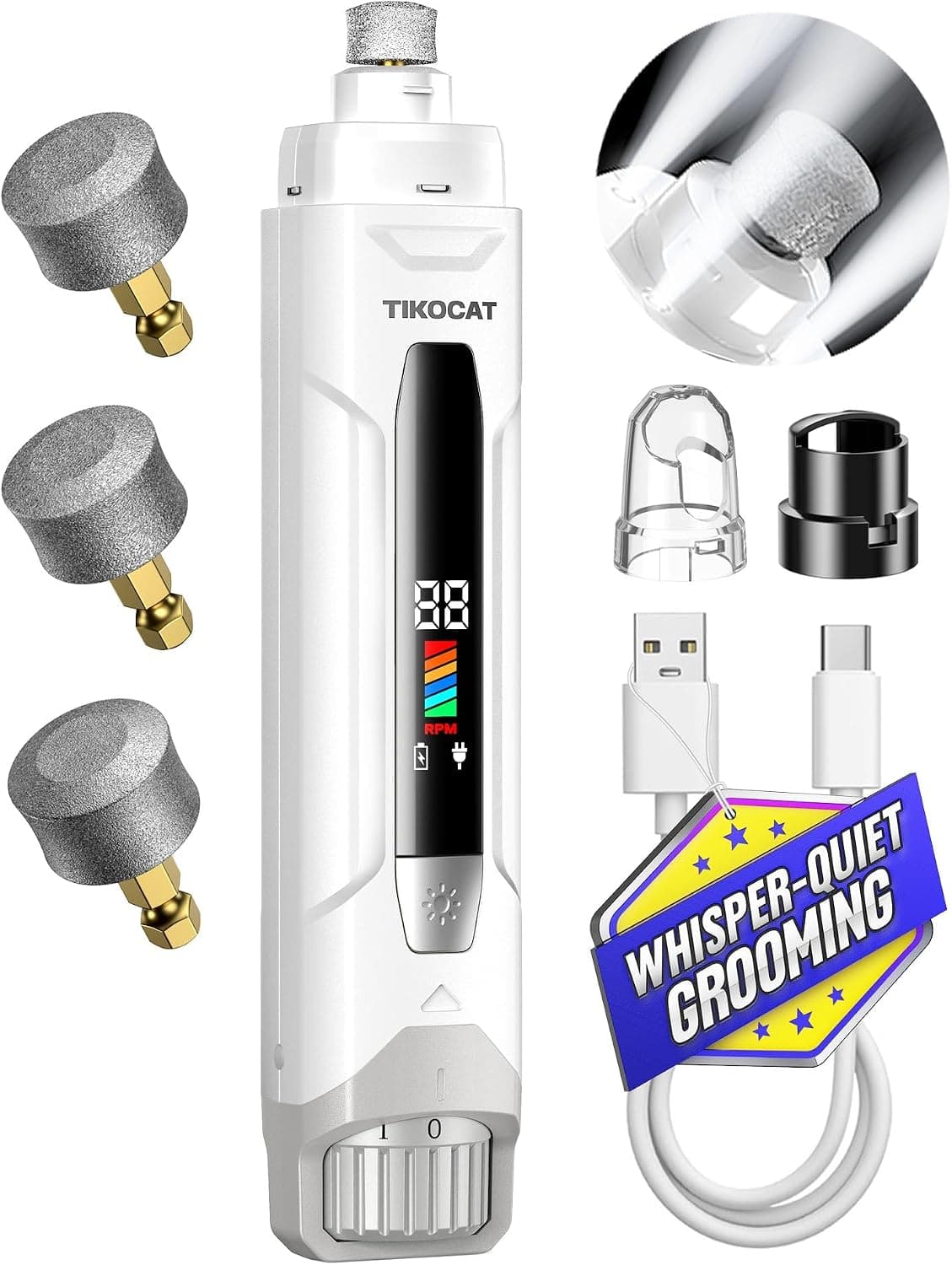 TIKOCAT Whisper-Quiet Dog Nail Grinder