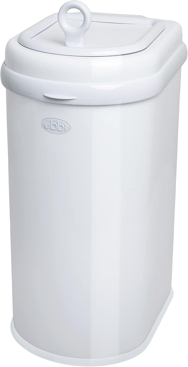 Ubbi Pet Waste Pail, Odor-Locking Cat Litter Disposal System, Stainless Steel Pet Waste Can with Safety Lock & Scoop, No Special Bags Required, White