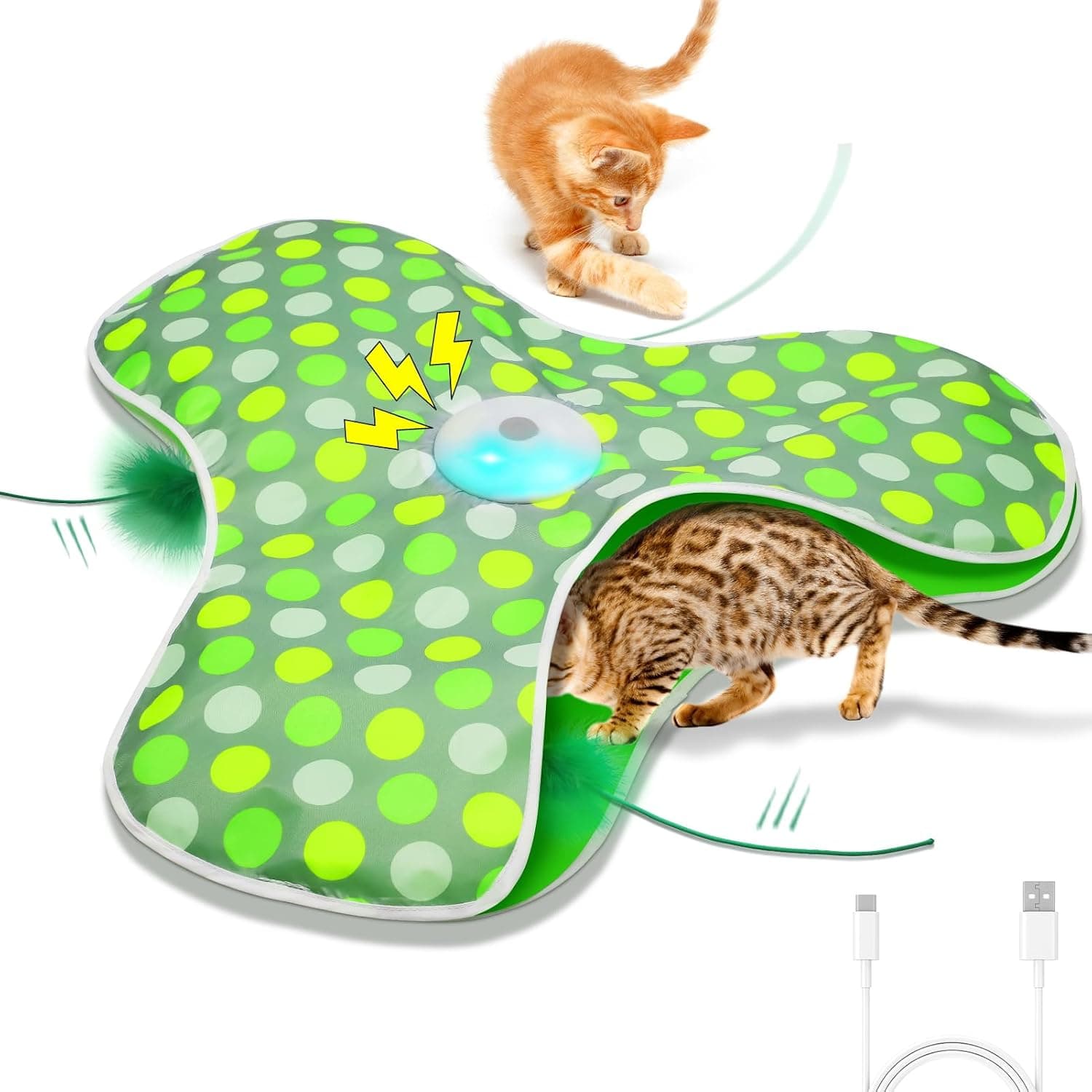 umosis Interactive Cat Toy, Rechargeable Moving Concealed Feathers with Squeak, Touch Activated Exercise Toy
