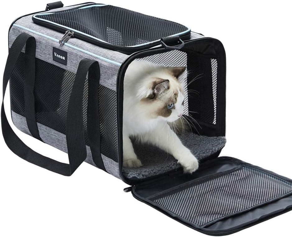 Vceoa Soft-Sided Cat and Dog Carrier for Pets up to 16 lbs, 17.5 x 11 x 11 inch Travel Bag