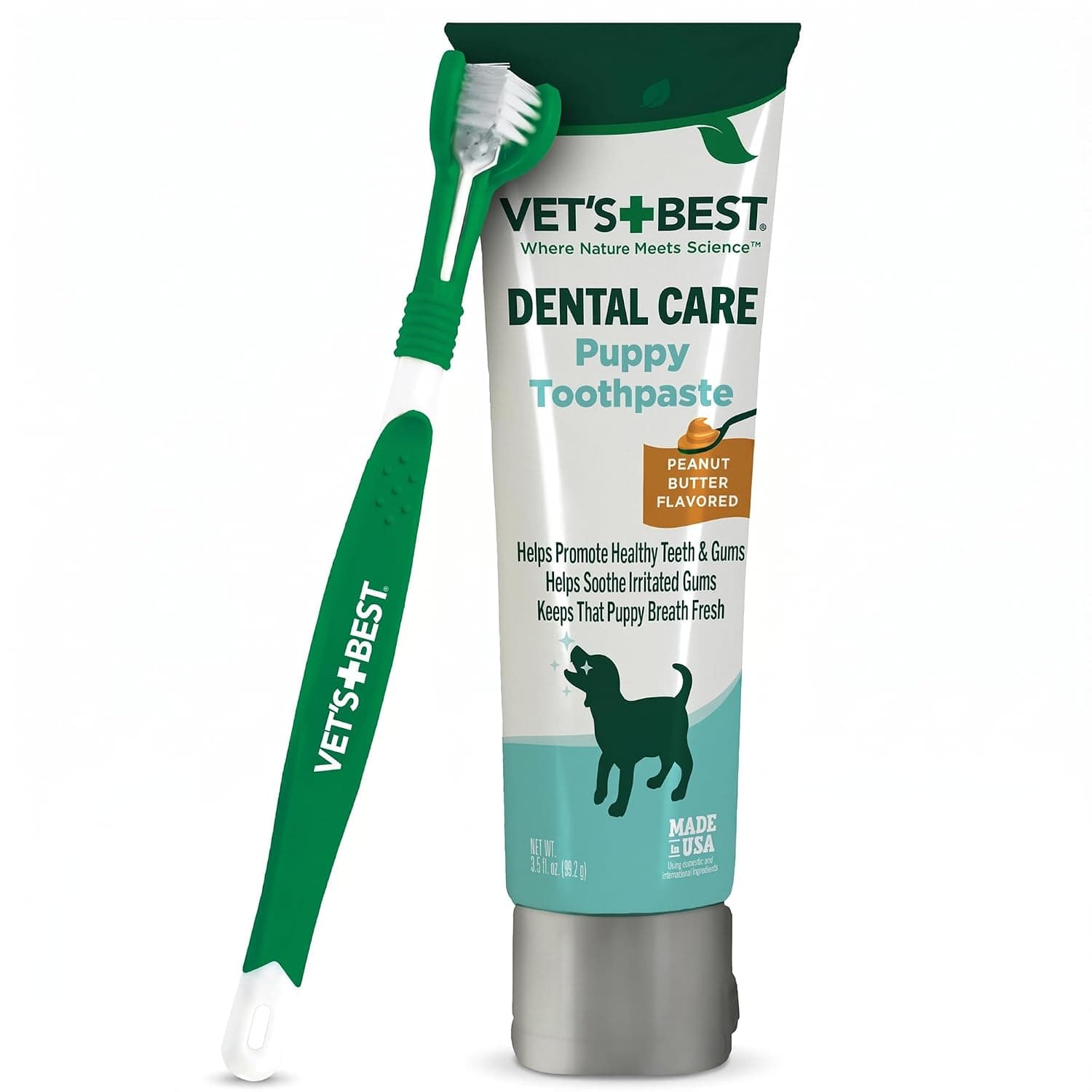 Vet's Best Dog Toothpaste & Toothbrush Kit for Puppies, Peanut Butter Flavor, 3.5 oz
