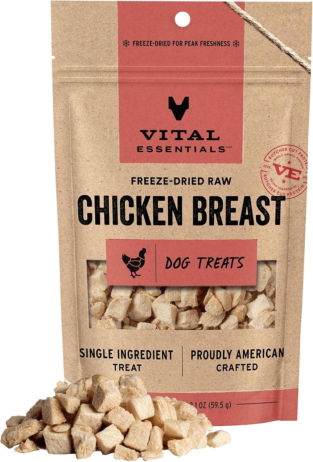 Vital Essentials Freeze Dried Dog Treats, Chicken Breast, Single Ingredient, Grain Free, 2.1 oz