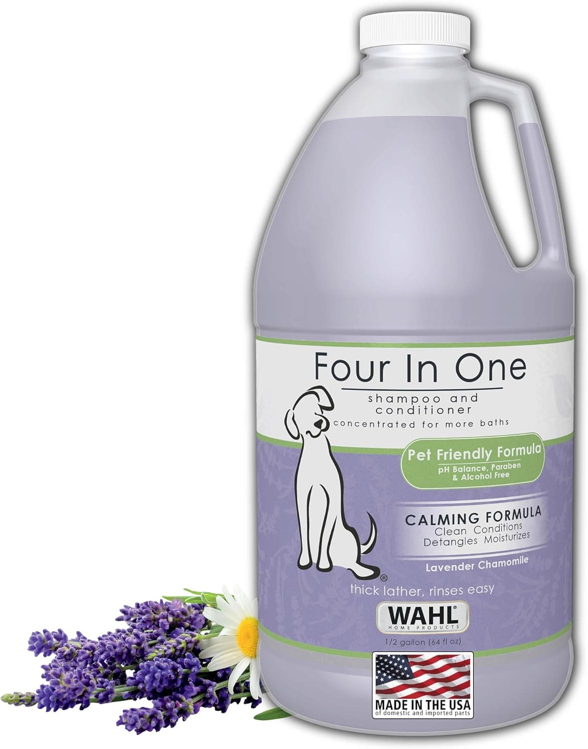 Wahl 4-in-1 Calming Pet Shampoo for Dogs, Lavender Chamomile, Cleans, Conditions, Detangles, Moisturizes, 64 oz