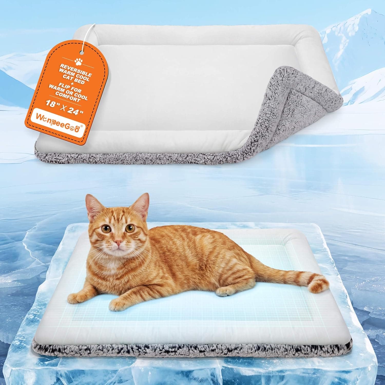 WanpeeGoo Reversible Warm and Cooling Cat Bed Mat for Kittens and Small Dogs, 18 x 24