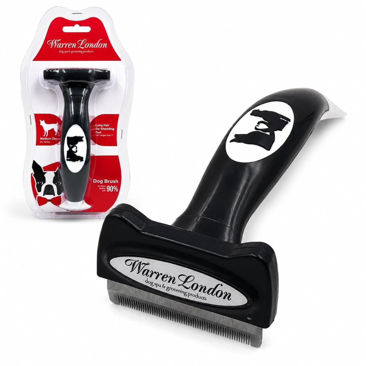 Warren London Dog Deshedding Brush for Medium to Long Hair, Undercoat Rake