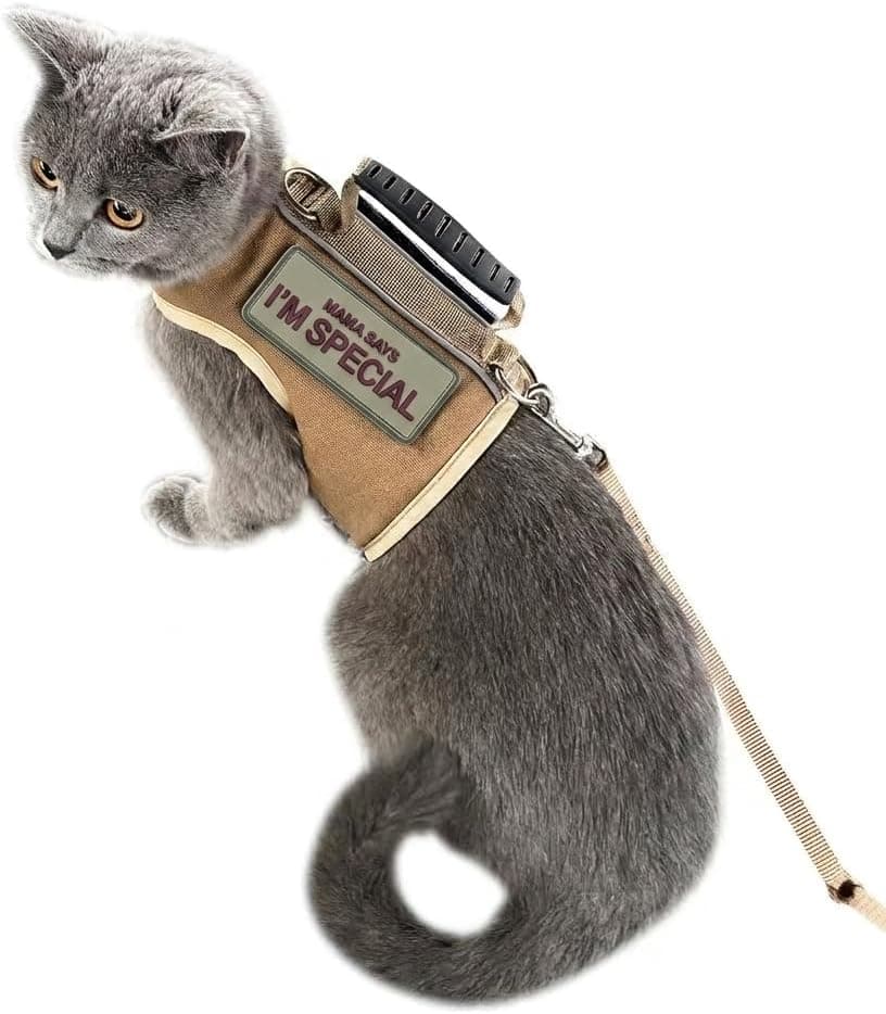 YIZHI MIAOW Tactical Cat Harness and Leash for Walking, Adjustable Padded Vest, Large