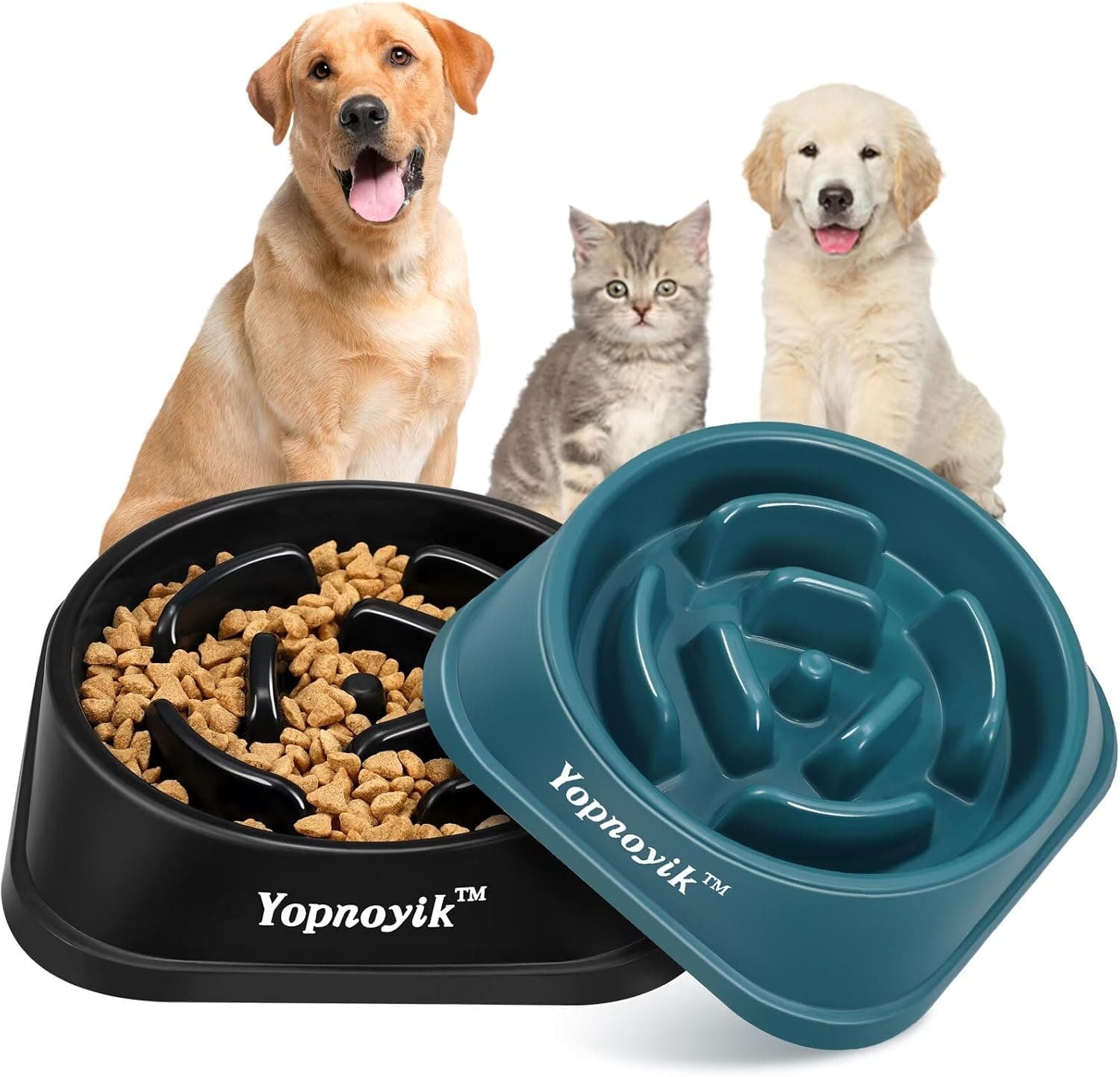 Yopnoyik Slow Feeder Dog Bowls 2-Pack, Non-Slip Anti-Choking Design for Medium Dogs and Cats
