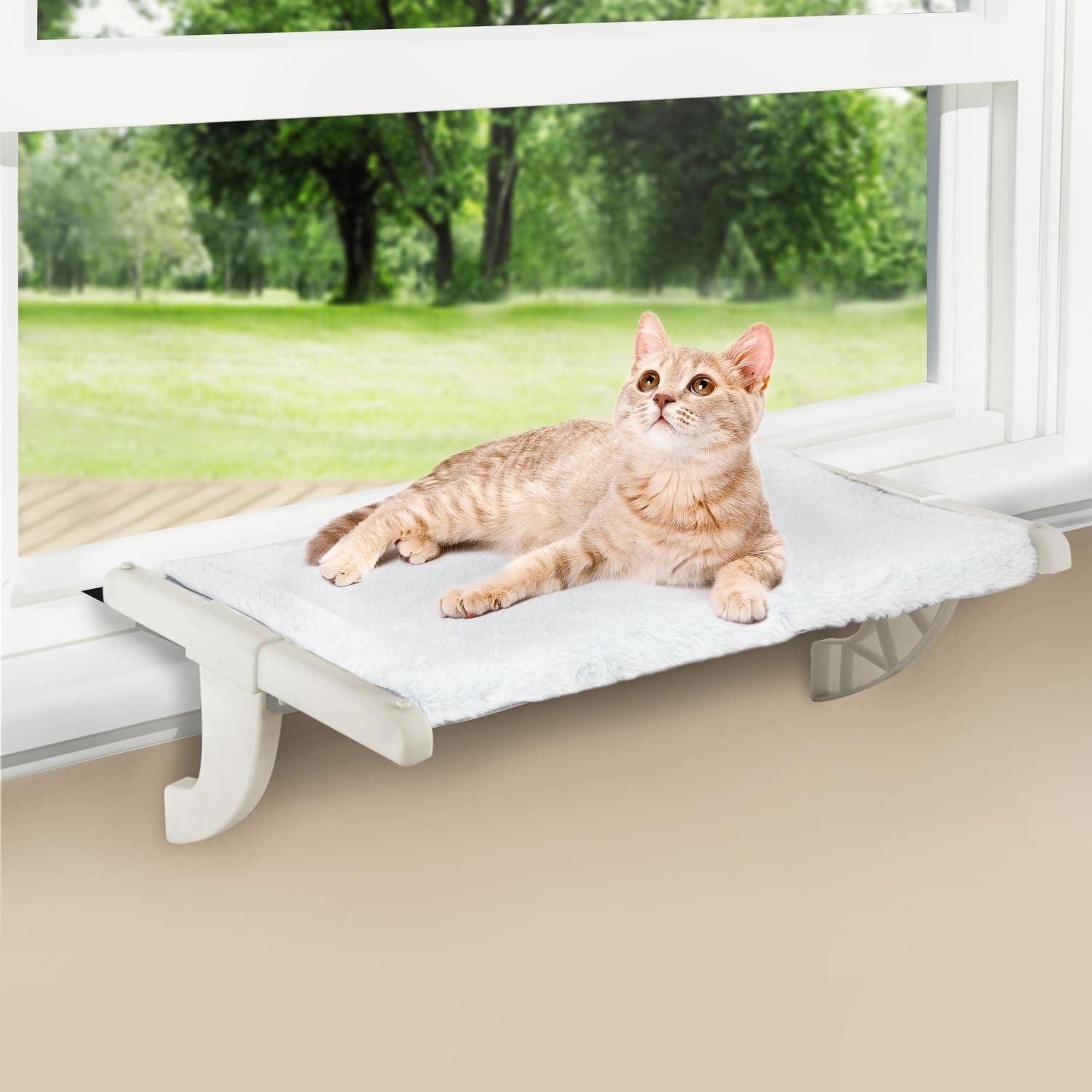 Zoratoo Window Sill Mount Cat Perch for Indoor Cats, Sliding Clamp Adjustment with Washable Cover, Large
